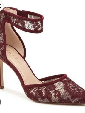 Essex Lane Burgundy Lace Ankle-Strap Pointed Heels